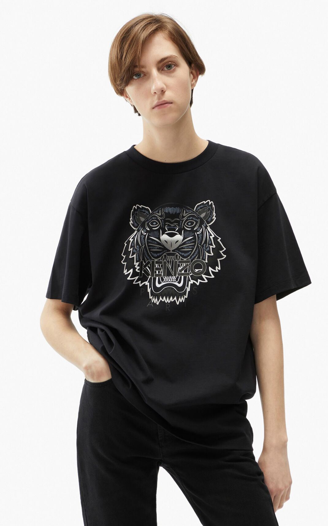 Camisetas Kenzo Oversize Tiger Mujer Negras LIT548962